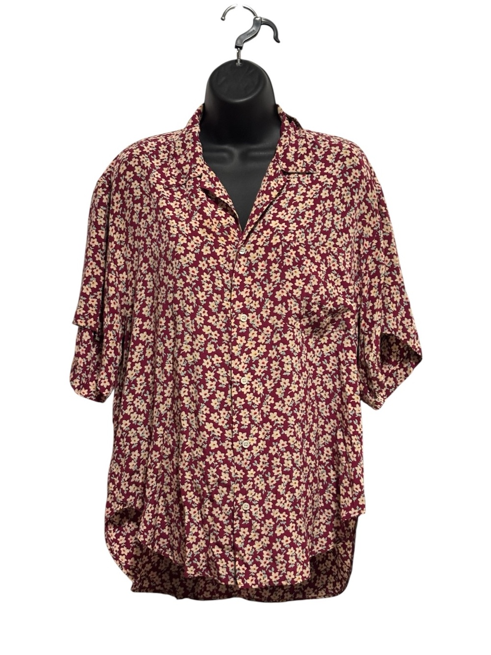 Ralph Lauren Purple Label Silk Burgundy Floral Button-Up Shirt